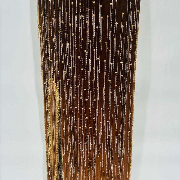 Brown Velvet Top & Shirt w/ Gold Fringe Beading 2 Piece Set Vintage Dance Outfit - Picture 4 of 8